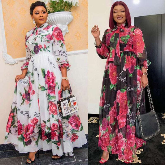 African Clothing Women's Chiffon Print Big Swing Dress Long Skirt image 0