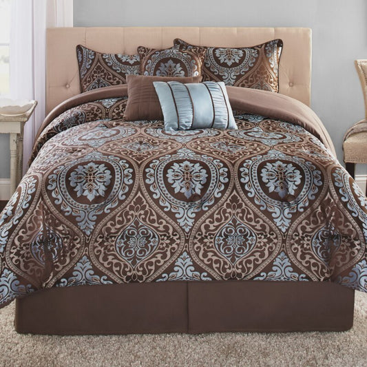 Mainstays 7-Piece Jacquard Comforter Set, Shams 3 Dec Pillows and Bed Skirt, Br