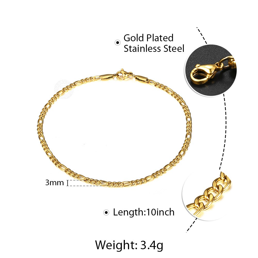 Simple Link Chain Anklet for Women Unisex Stainless Steel Rope Figaro Curb