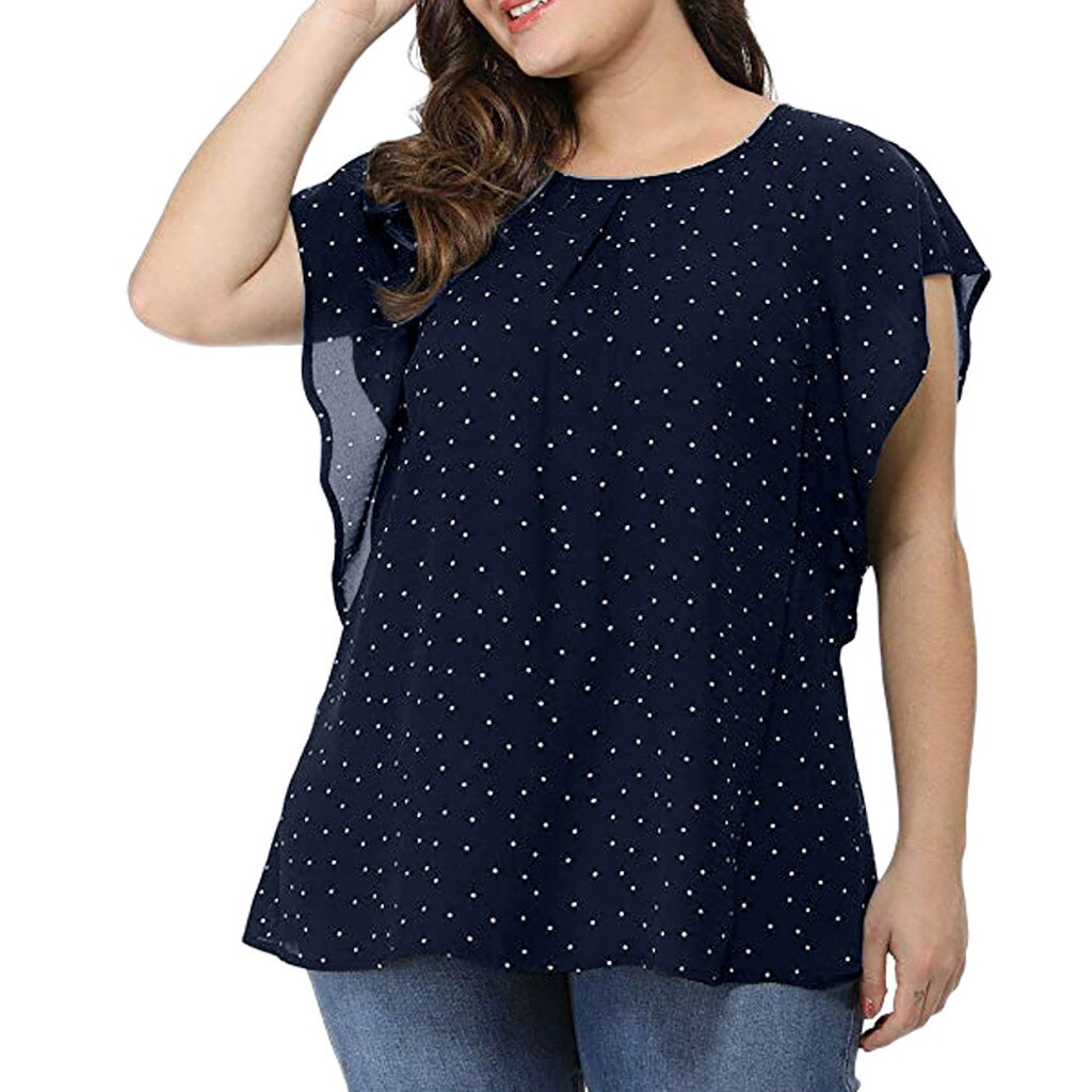 Plus Size Tops Women's Summer Plus Size Ruffle Sleeve Shirt Top Polka Dot