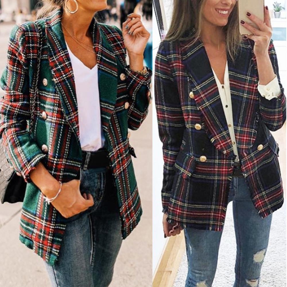 Red Plaid Blazer Women Spring-Autumn Vintage Tweed Suits Jackets Office Ladies image 3