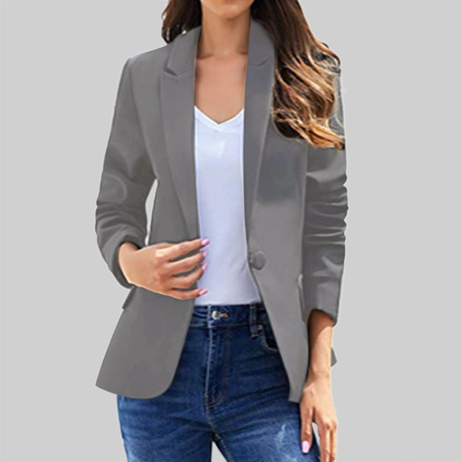 Autumn New Temperament Coat Women'S Long Sleeve Solid Color Suit Collar Single image 3