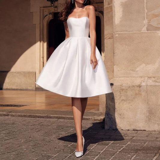 White Short Wedding Dresses Knee-Length Beach Bride Gowns Princess Wedding Part image 0