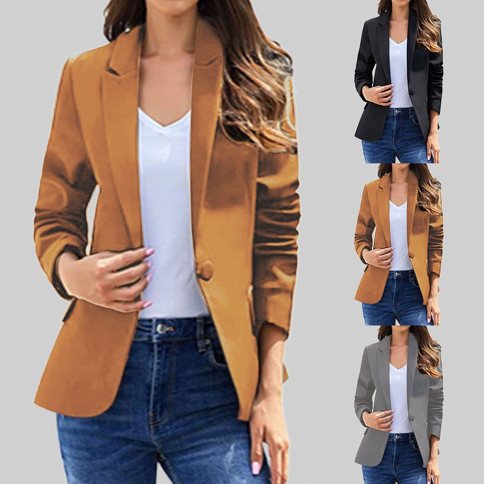 Autumn New Temperament Coat Women'S Long Sleeve Solid Color Suit Collar Single image 2