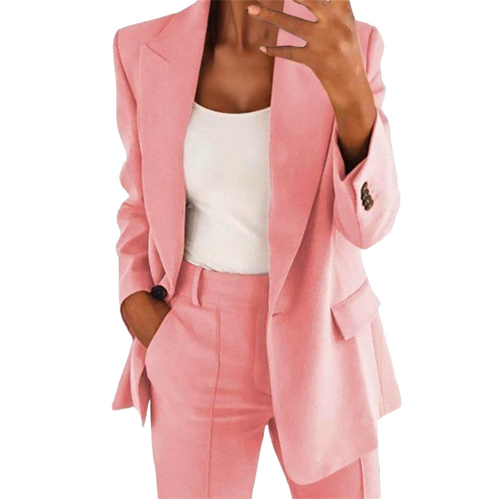 Pink Blazer For Top Office Jacket Ladies Wear Loose Sleeve Casual Blouse Female image 1