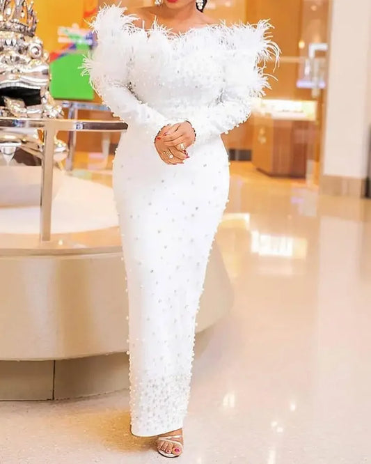 2023 African Wedding Party Dresses for Women Autumn Africa Long Sleeve White Bl image 0