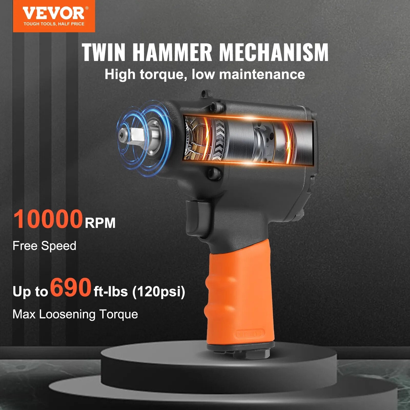 VEVOR Air Impact Wrench  3/8 Inch Square Drive 690ft lbs Pneumatic Impact Gun T image 3