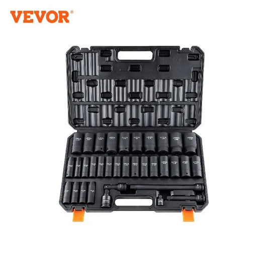 VEVOR 1/2" 3/8" Drive Impact Socket Set 23/33/34/48/65 PCs Deep Socket Set SAE image 0