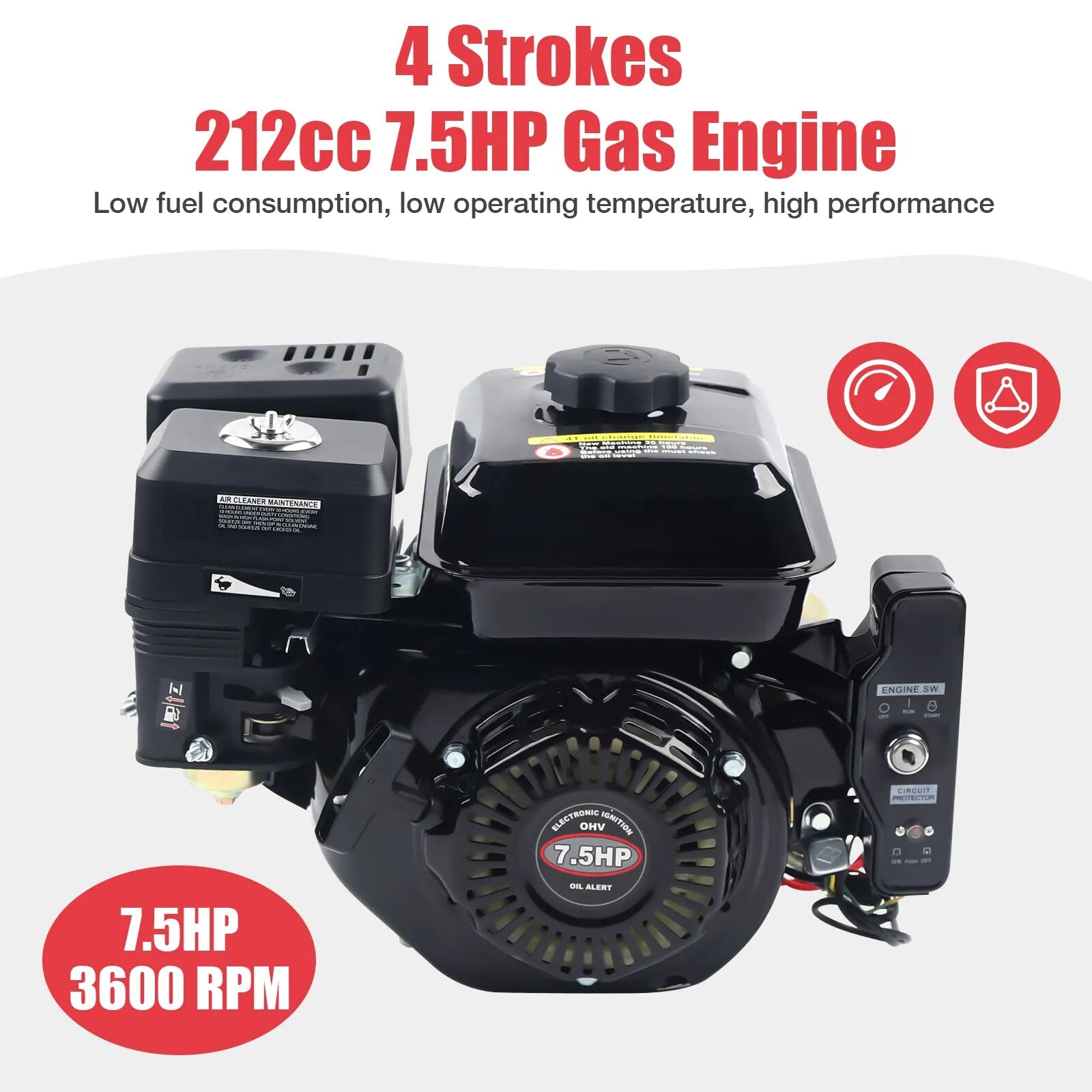 212CC 4-Stroke 7.5 HP Electric Start Horizontal Engine Go Kart Gas Engine Motor image 3