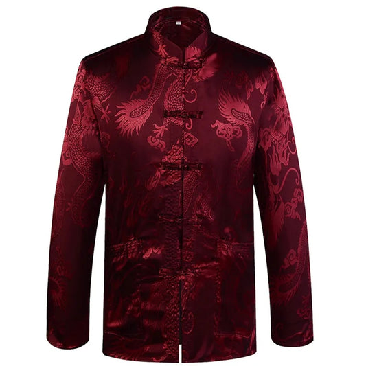 Brand Designer Chinese Traditional Men's Satin Mandarin Collar Dragon Silk Tang image 0