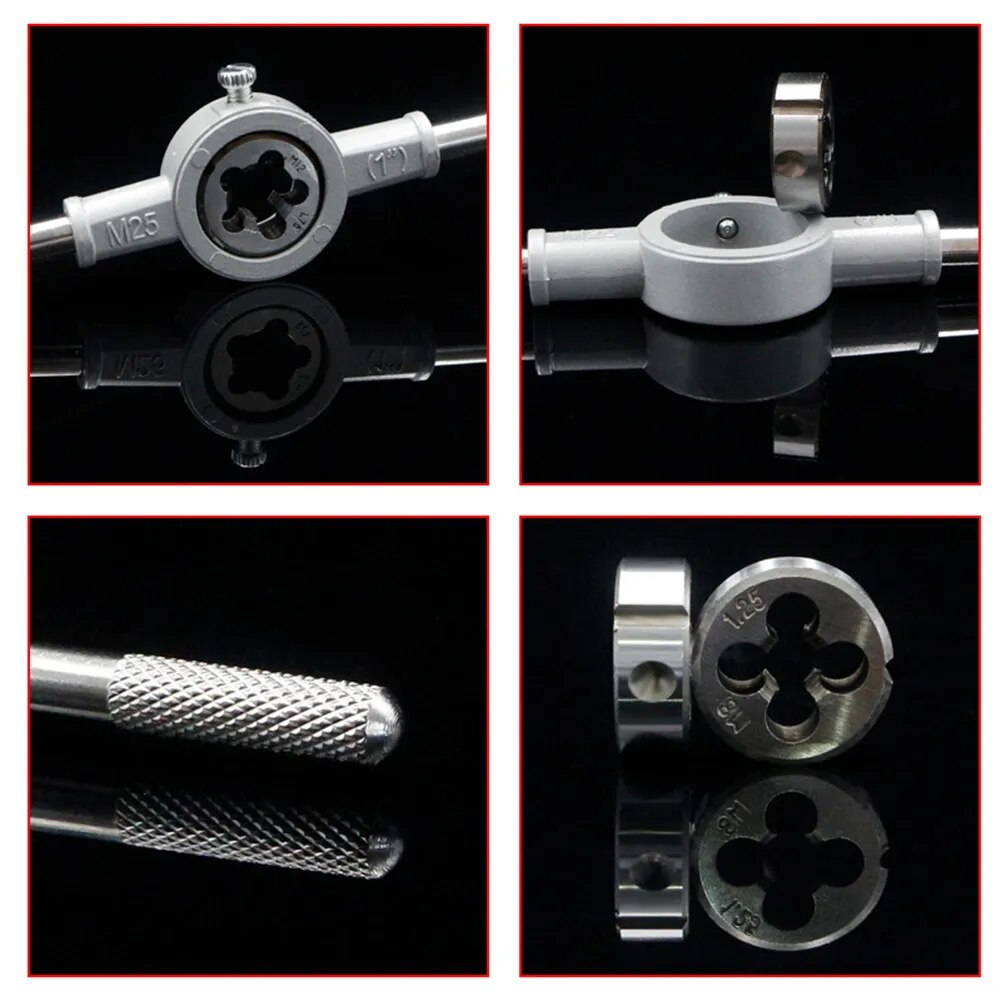 8pcs Thread Tap Twist Drill Bit Wrench Set Alloy Steel Circular Die Wrench Hand image 3