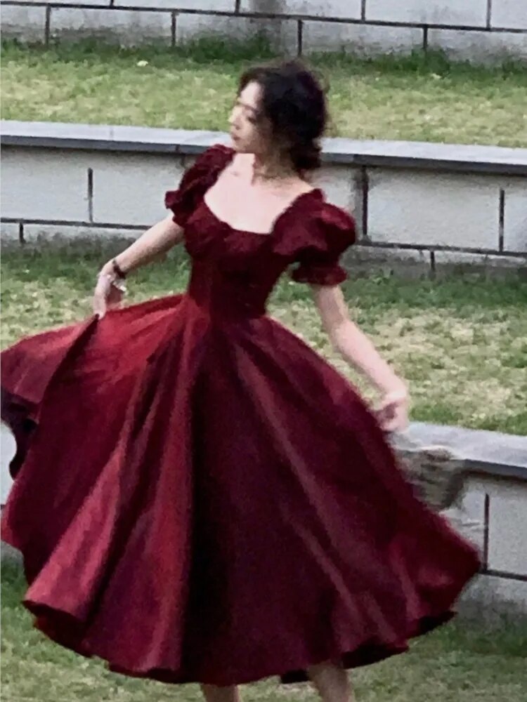 Elegant French White Wedding Party Dress Women Vintage Burgundy Romantic Prom V image 4