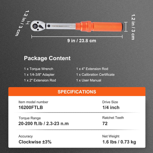 VEVOR 1/2" 1/4" 3/8" Mechanical Torque Wrench Set Precision Pointer Hand Tools image 0