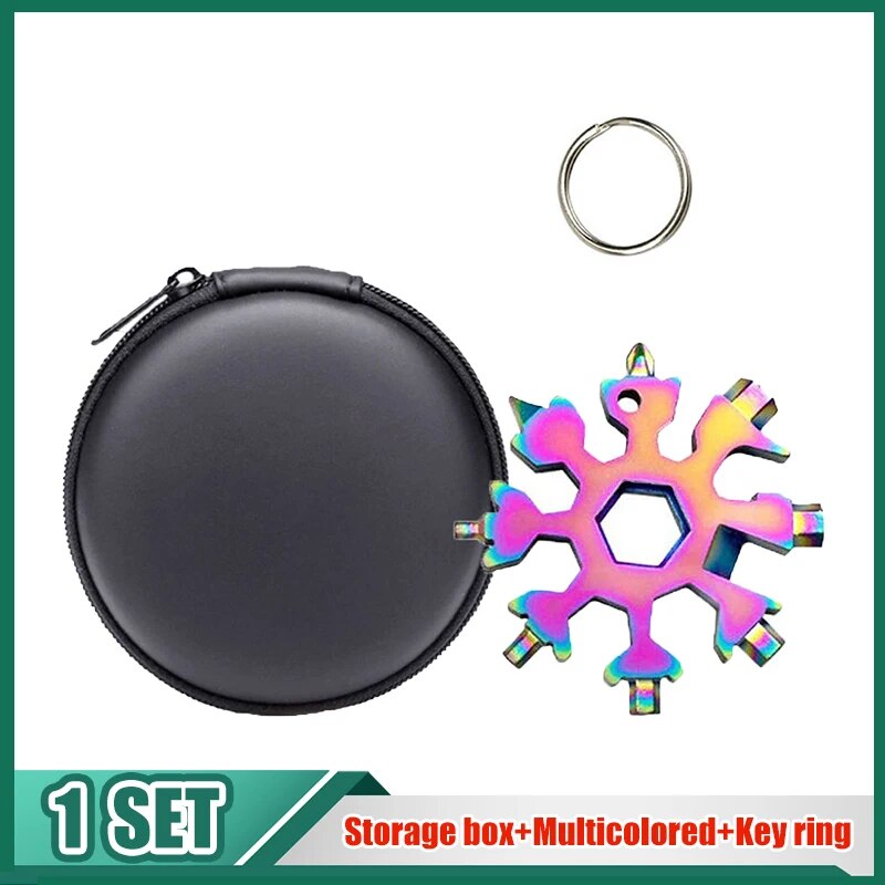 18in1 Snowflake Spanner Keyring Hex Multifunction Outdoor Hike Wrench Key Ring image 7
