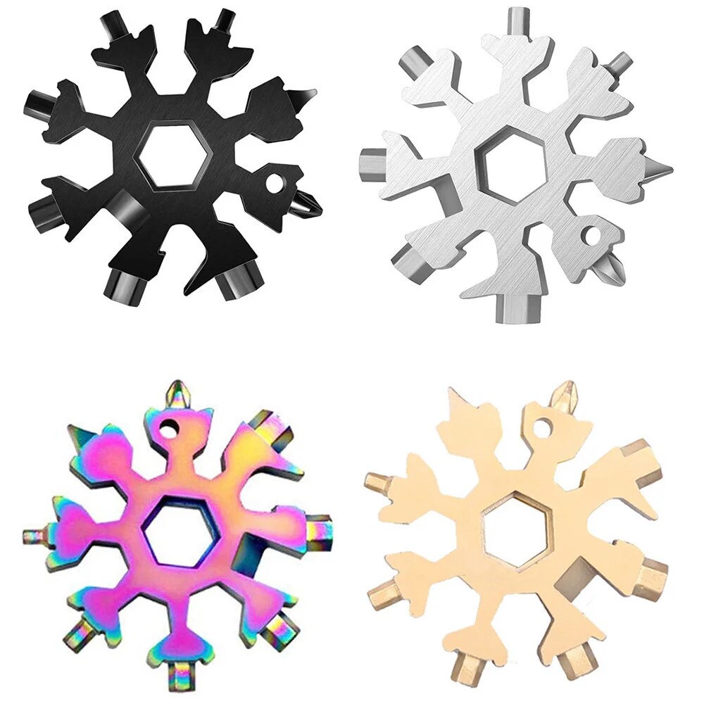 18in1 Snowflake Spanner Keyring Hex Multifunction Outdoor Hike Wrench Key Ring image 11