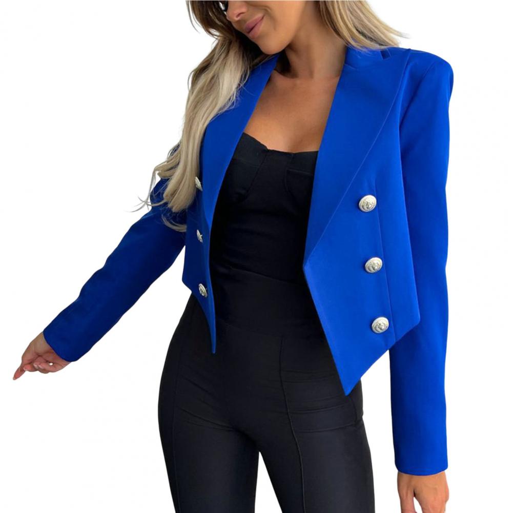 Notched Collar Skin-touching Anti-Pilling Lady Double Breasted Elegant Office S image 2