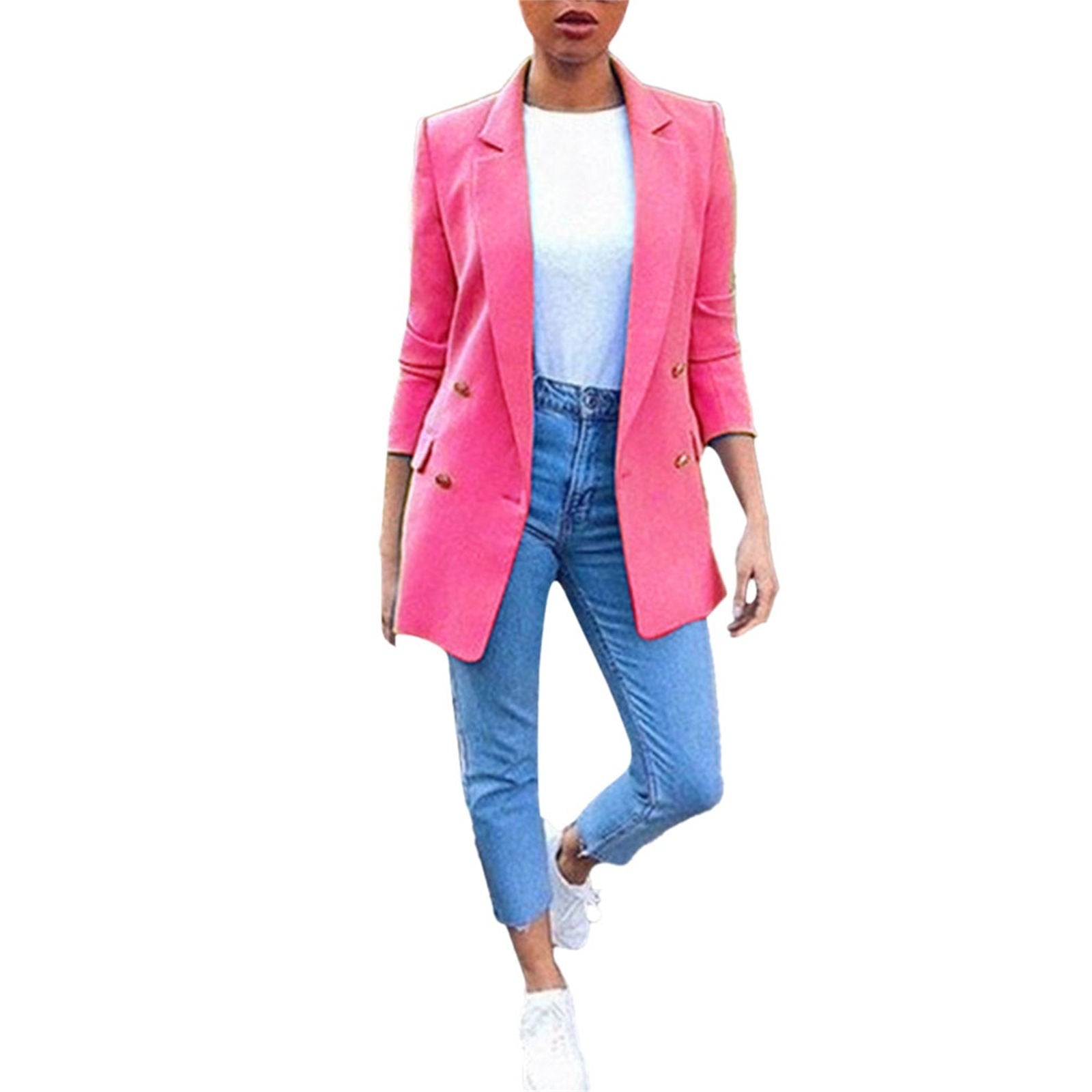 Women's Solid Color Suit Collar Long Sleeved Loose Fitting Suit Jacket image 8
