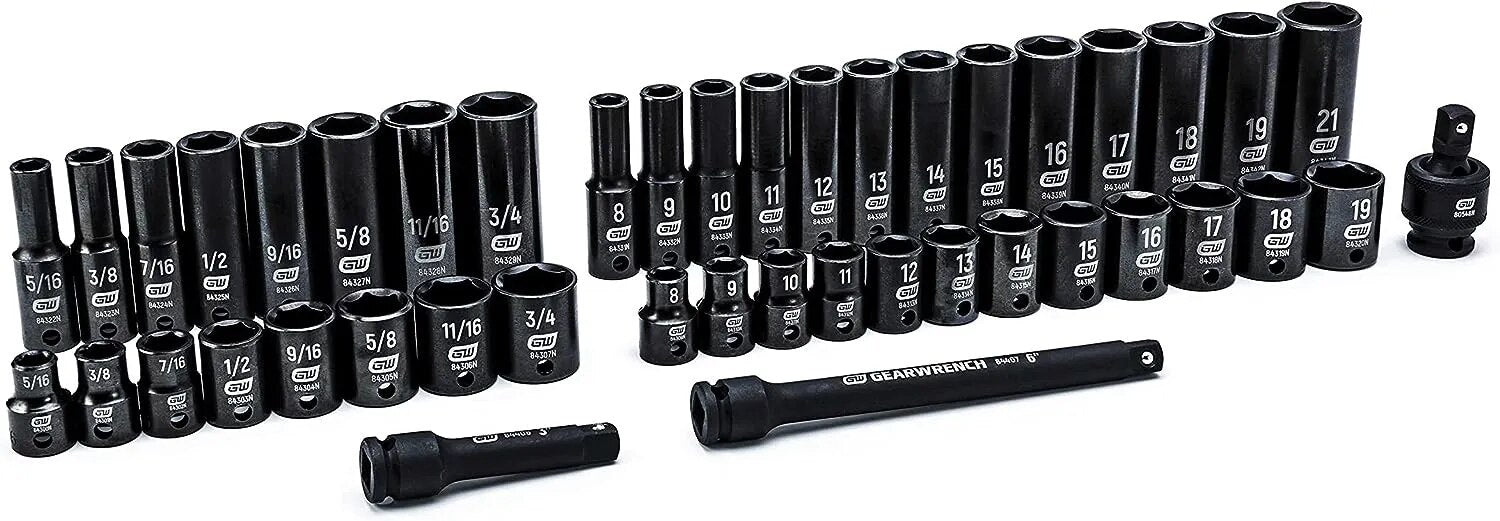 44 Pc. 3/8" Drive 6 Point Standard & Deep Impact SAE/Metric Socket Set - 84916N image 0