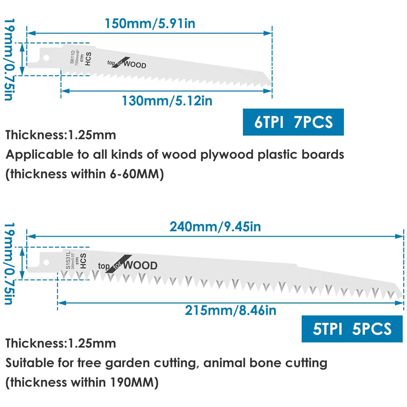 12Pcs Reciprocating Saw Blade 6/9 Inch 6/5TPI High Carbon Steel Pruning Saw Bla image 2