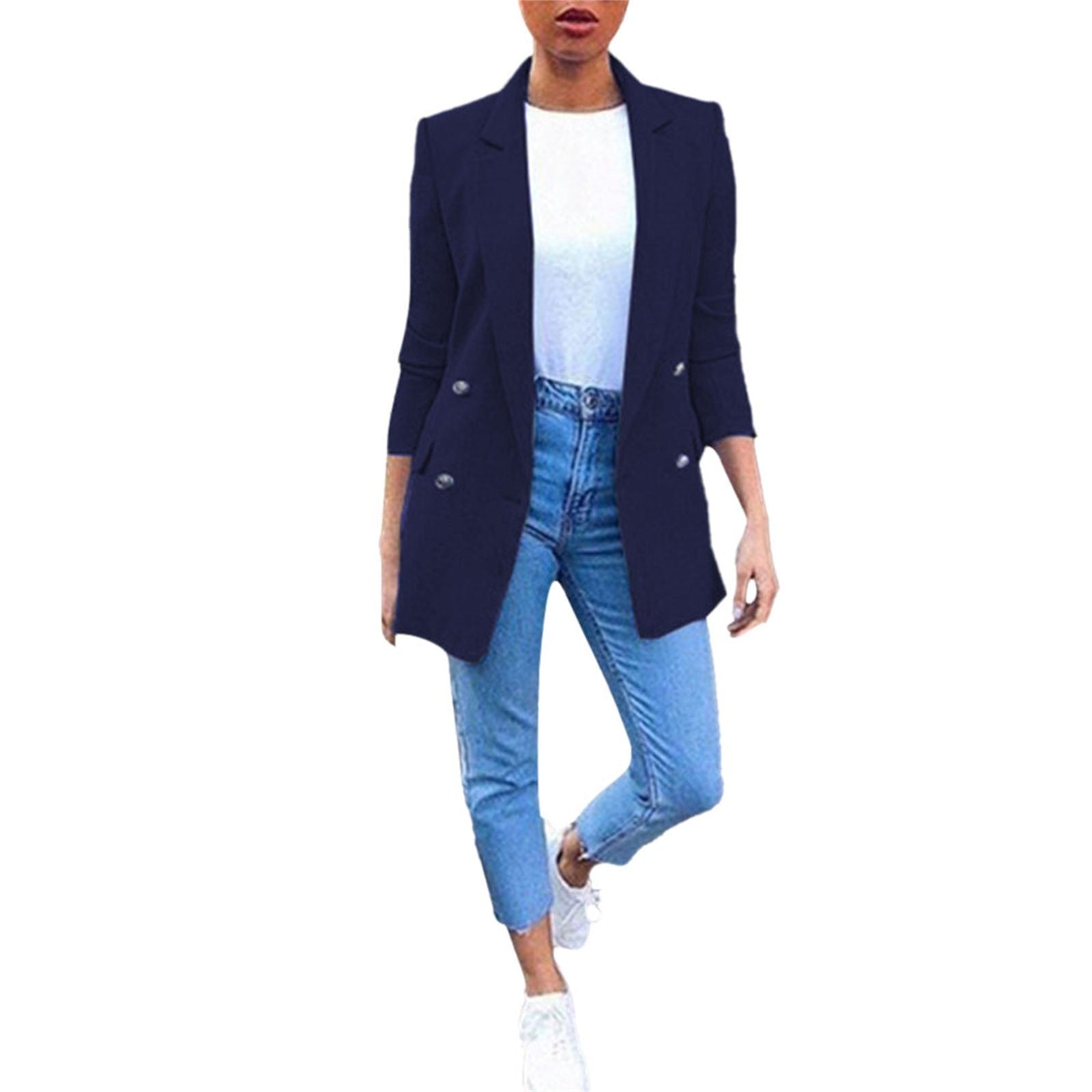 Women's Solid Color Suit Collar Long Sleeved Loose Fitting Suit Jacket image 3