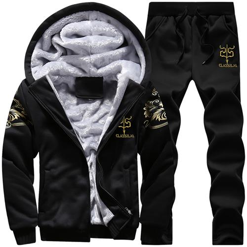 BOLUBAO Winter Thick Men Sports Suit Tracksuit Hooded Sportswear Zipper Cardigan Hooded+Elastic Pants Casual Men Set