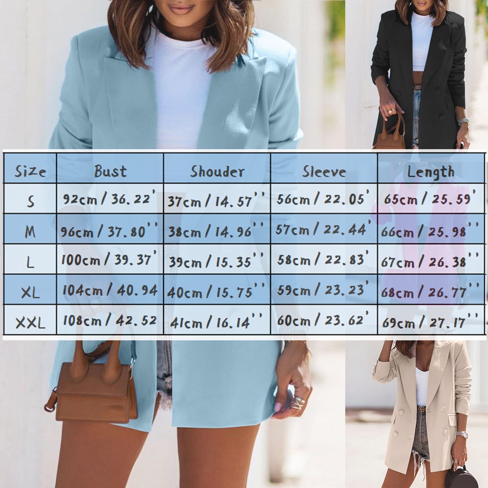 Womens Blazer Coat Long Sleeve Double Breasted Elegant Jackets Lady Coat Formal image 9