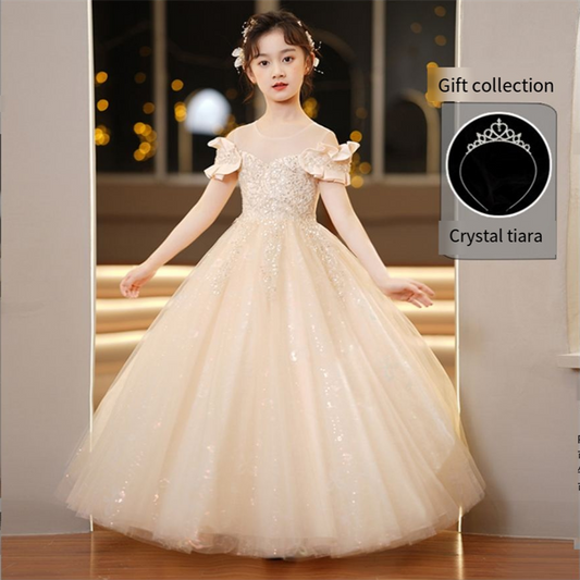 White Wedding Long Dresses for Girls Baby Lace Princess Dress Birthday Dress Ba image 0