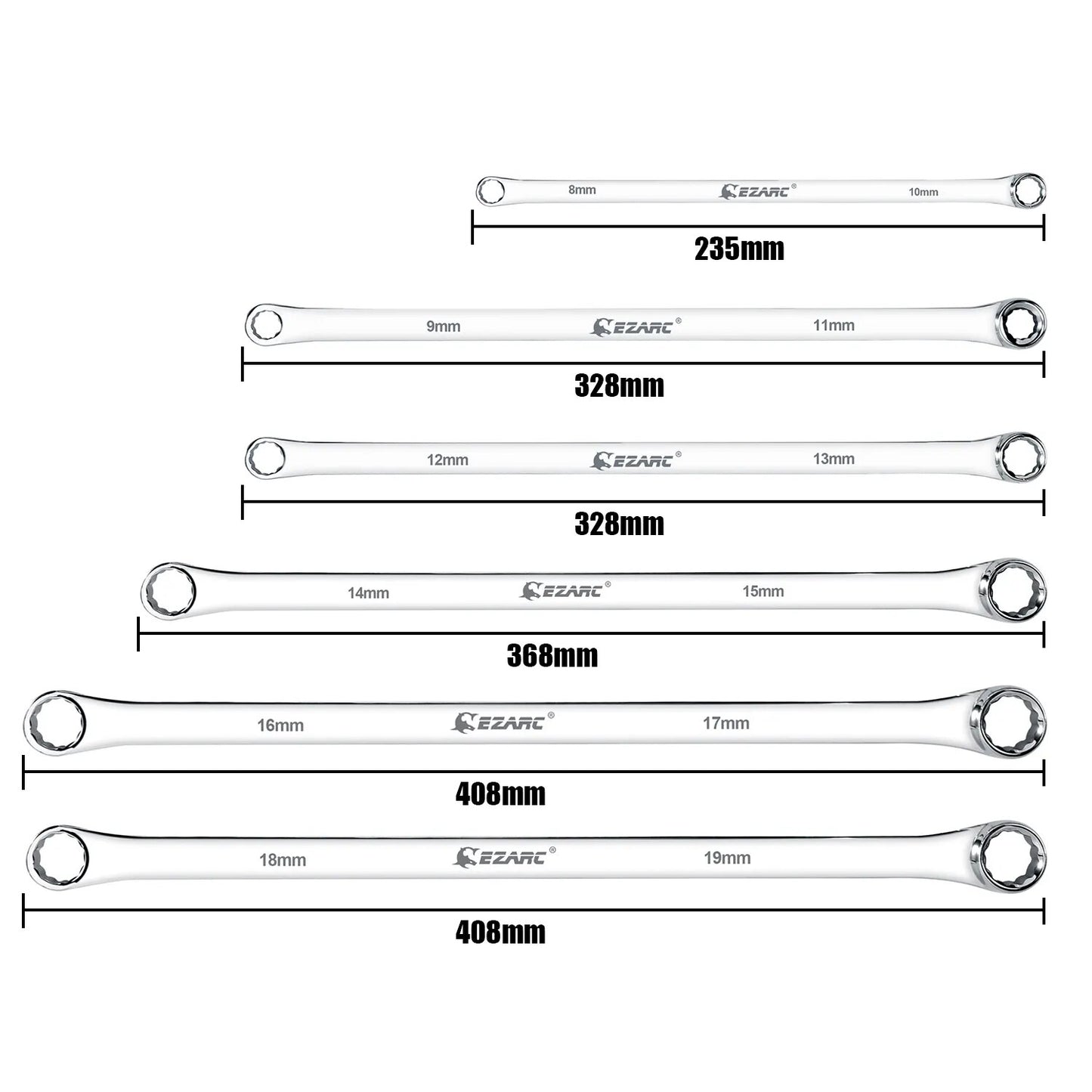 EZARC 6pcs Wrenches Set Extra Long Box End Wrench Set 8mm - 19mm Metric Combina image 2