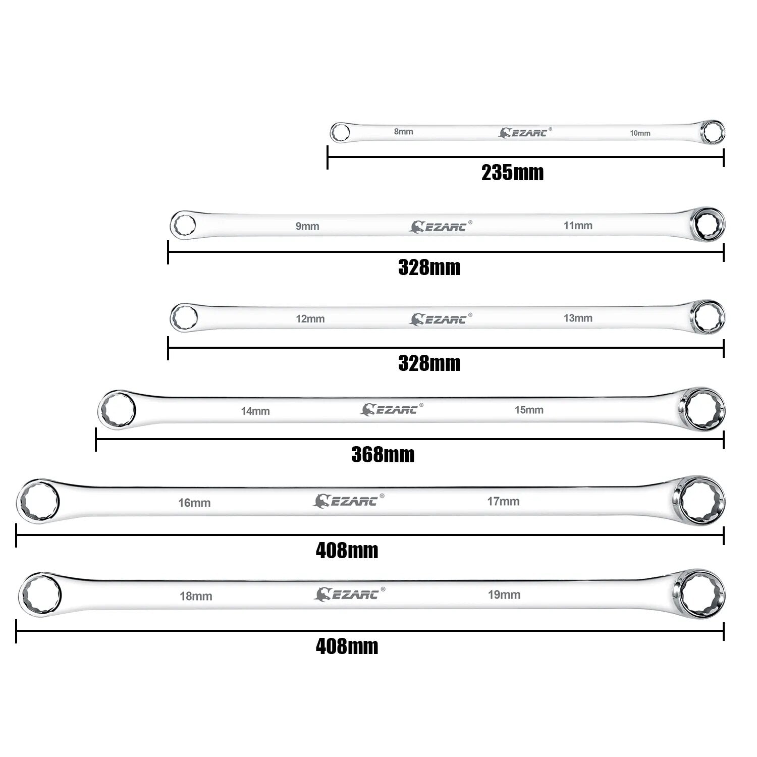 EZARC 6pcs Wrenches Set Extra Long Box End Wrench Set 8mm - 19mm Metric Combina image 2