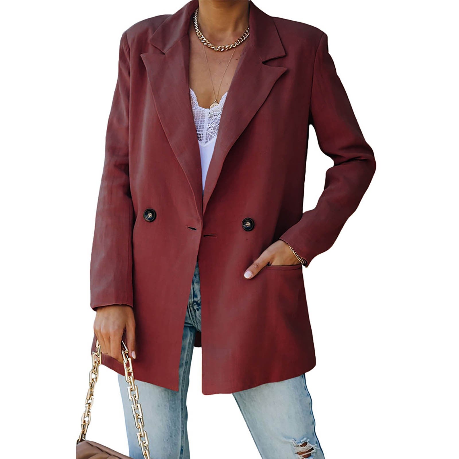 Women's Solid Color V Neck Lapel Women Jackets Casual Casual Jackets for Women image 5