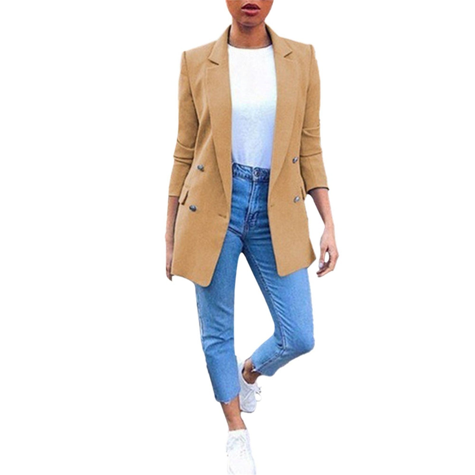 Women's Solid Color Suit Collar Long Sleeved Loose Fitting Suit Jacket image 7