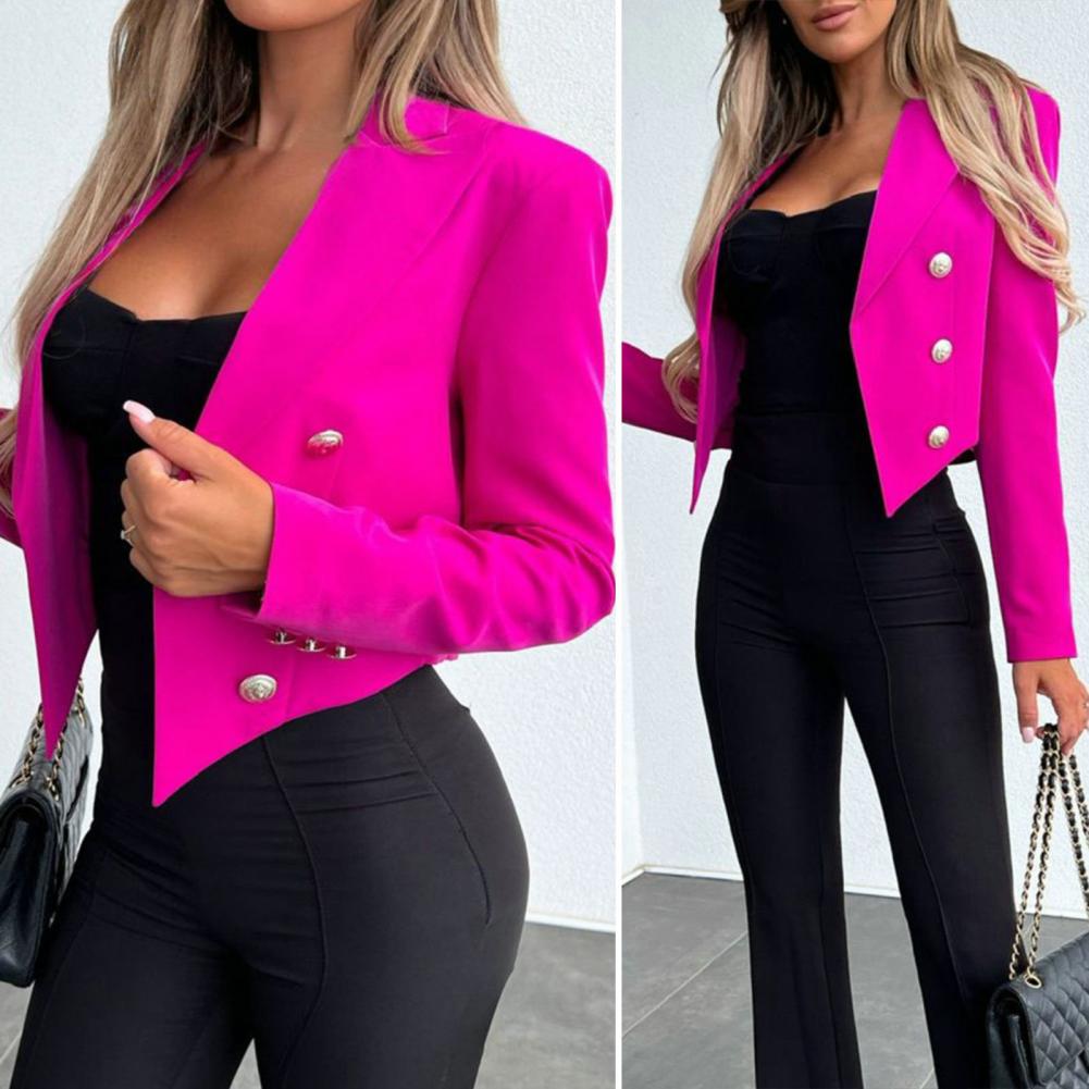 Notched Collar Skin-touching Anti-Pilling Lady Double Breasted Elegant Office S image 8