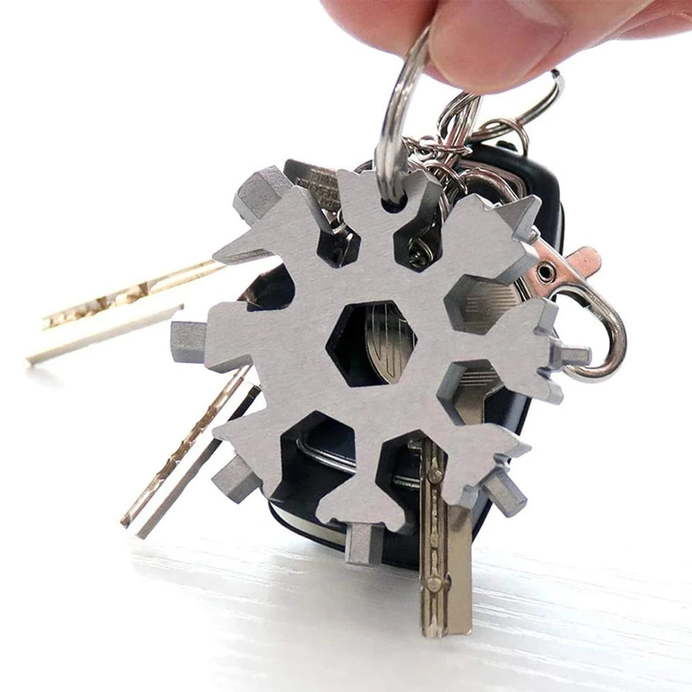 18in1 Snowflake Spanner Keyring Hex Multifunction Outdoor Hike Wrench Key Ring image 10