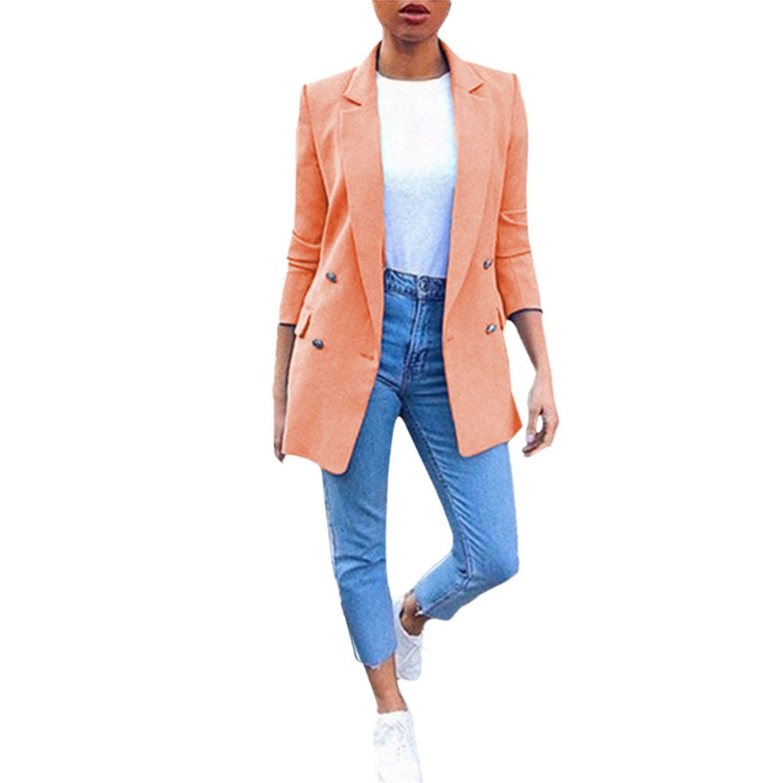 Women's Solid Color Suit Collar Long Sleeved Loose Fitting Suit Jacket image 6