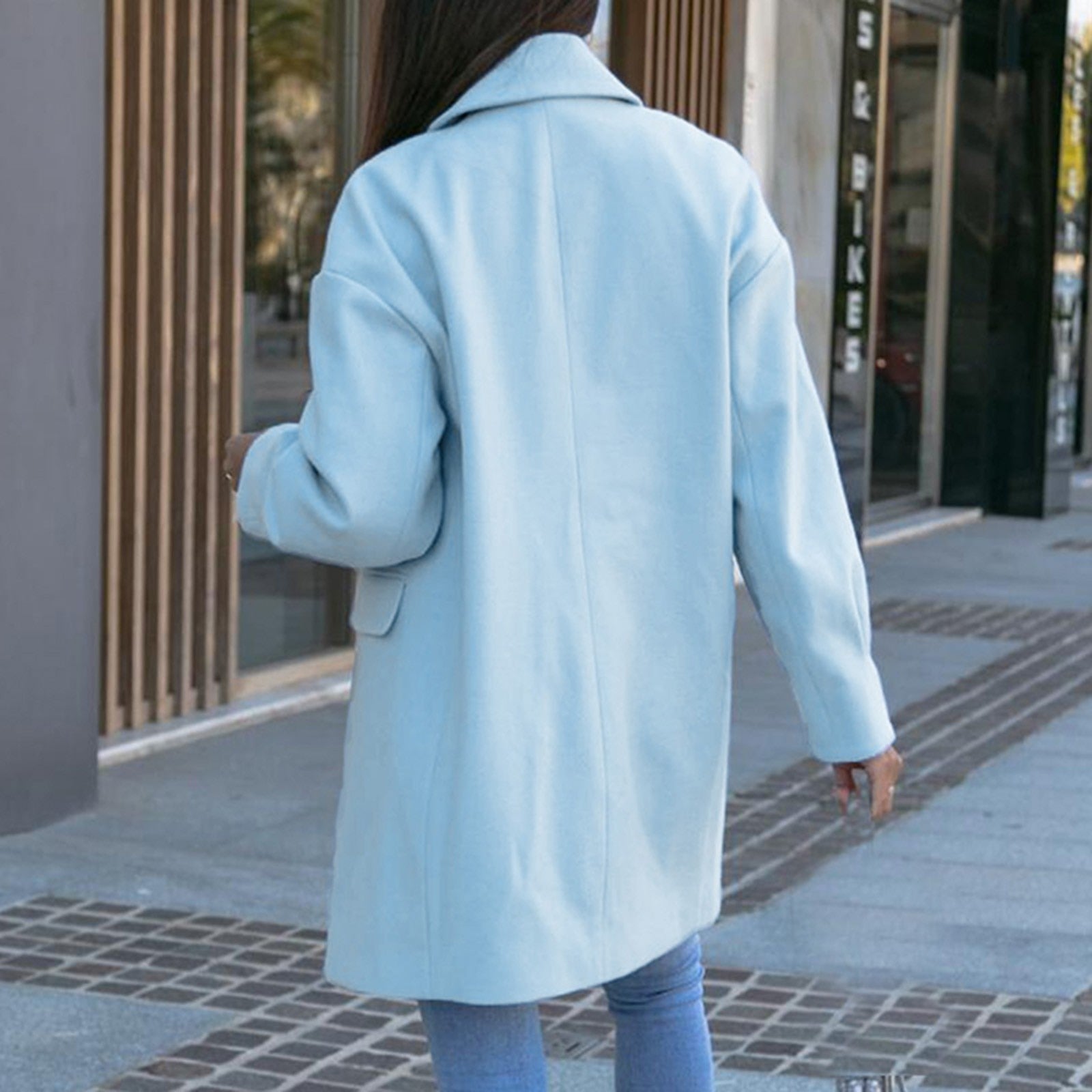 Womens Autumn Winter Elegant Solid Color Overcoat Long Sleeve Turndown Collar D image 3