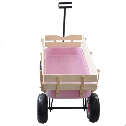 Outdoor Wagon Cart for Kids - Beach Wagon Utility Cart With Air Tires - Pink Ca image 0