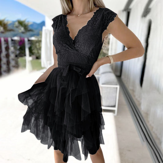 Backless White Lace Wedding Party Dress Women's Sexy Bow Lace-up Mesh Sleeveles image 0