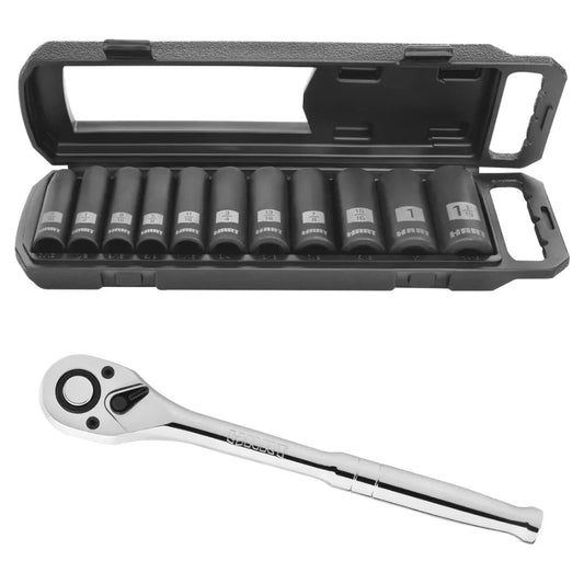 90-Tooth 1/2-inch Drive Ratchet, Chrome Vanadium Steel and HART 11- Piece   SAE image 0