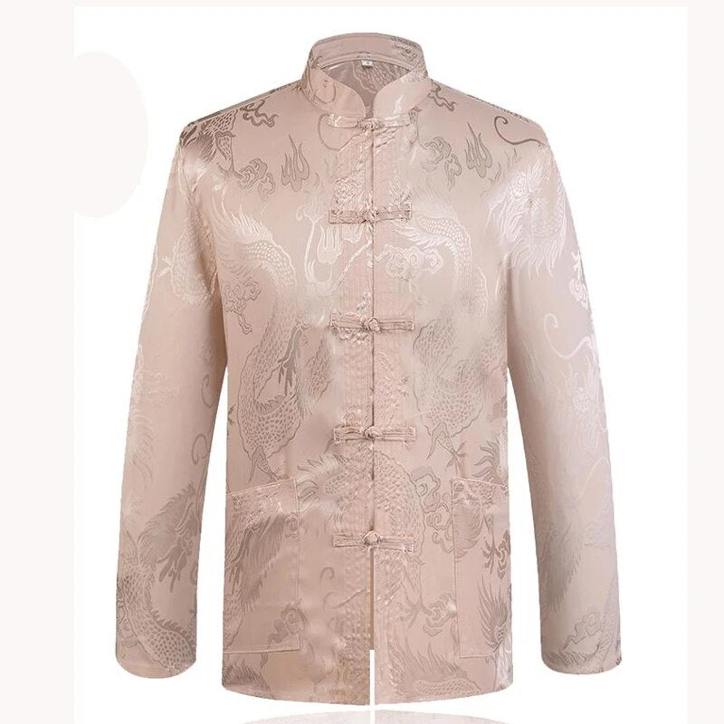 Brand Designer Chinese Traditional Men's Satin Mandarin Collar Dragon Silk Tang image 20