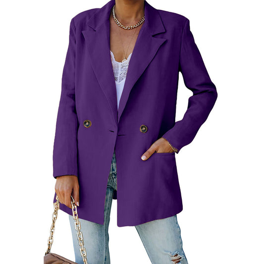 Women's Solid Color V Neck Lapel Double Kuckle Lohas Time Style Coat Casual Ver image 0
